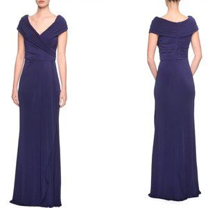 La Femme Ruched Jersey Column Gown Size: 12